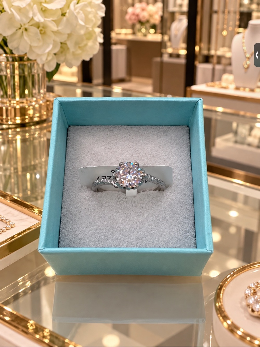 Moissanite  Solitaire Engagement Ring with Clear Stone - 1 CT Center